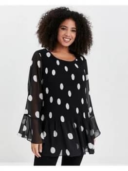 Image of Evans Pleat Spot Top - Black, Size 26, Women