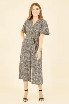 Image of Brown Animal Print Jumpsuit With Angel Sleeves