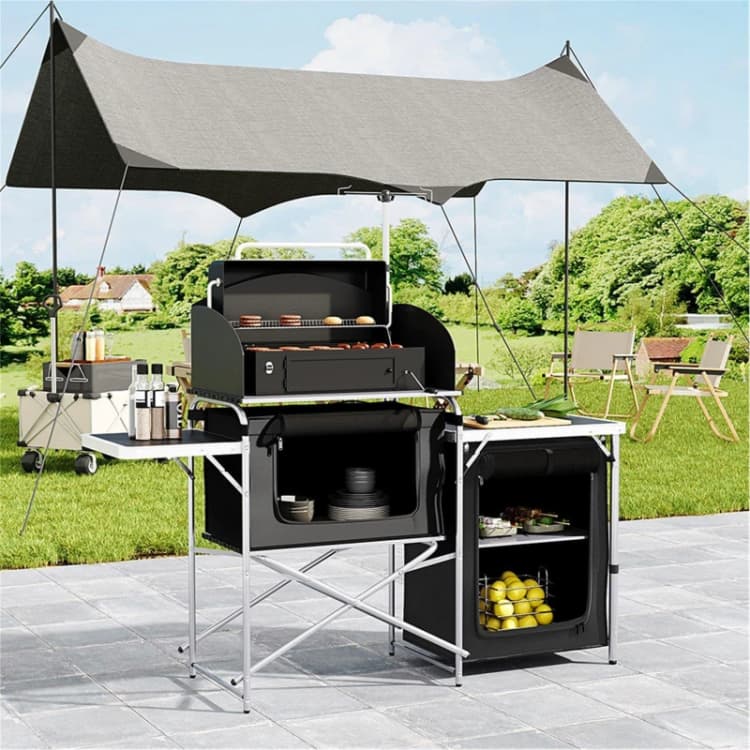 Image of Breeins Camping Aluminum Camp Kitchen with Storage and Tables Black unisex One size