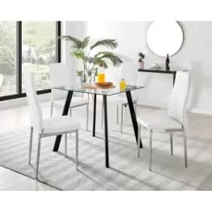 Image of Furniture Box Seattle Glass and Black Leg Square Dining Table & 4 White Milan Chrome Leg Chairs