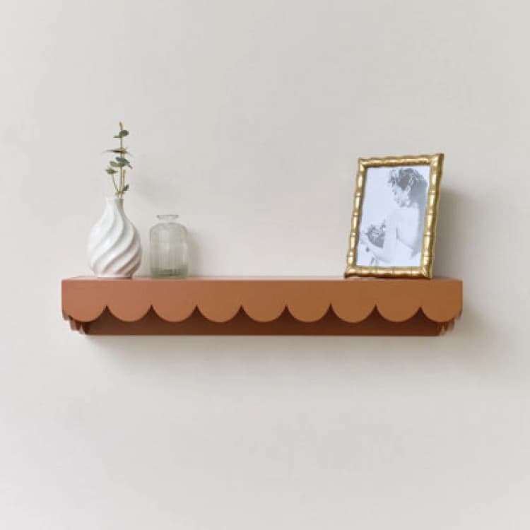 Image of Melody Maison Rust Scalloped Wall Storage Shelf - 61cm Dark Brown