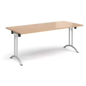 Image of Rectangular folding leg table with silver legs and curved foot rails 1800mm x 800mm - beech