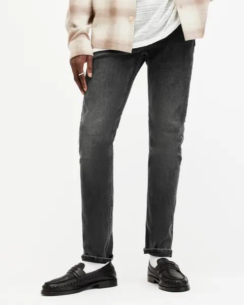 Image of AllSaints Mens Cotton Traditional Cigarette Skinny Jeans, Black, Size: 30/L30