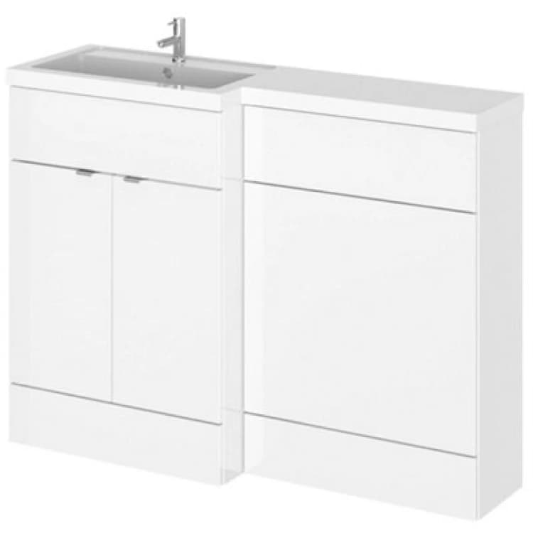 Image of Hudson Reed Fusion 1200mm Left-Hand Basin And Wc Combination Unit, Gloss White, Floor-Standing