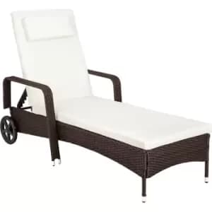 Image of Rattan garden sun lounger 6 step backrest - reclining sun lounger, garden lounge chair, sun chair - mixed brown - mixed brown