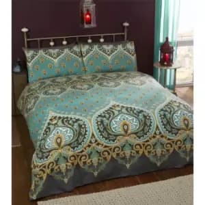 Image of Traditional Ethnic Single Duvet Quilt Cover & 1 Pillowcase Bedding Bed Set Teal