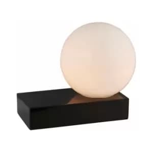 Image of Loops - Gloss Black Designer Marble Base Table Lamp Light & Opal Sphere Glass Shade