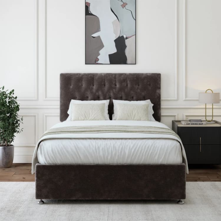 Image of Bedmaster Bedmaster Chenille 4 Drawer Divan Base And Button Headboard in Charcoal Size: Small Double Charcoal Small Double Unisex 9505599616447