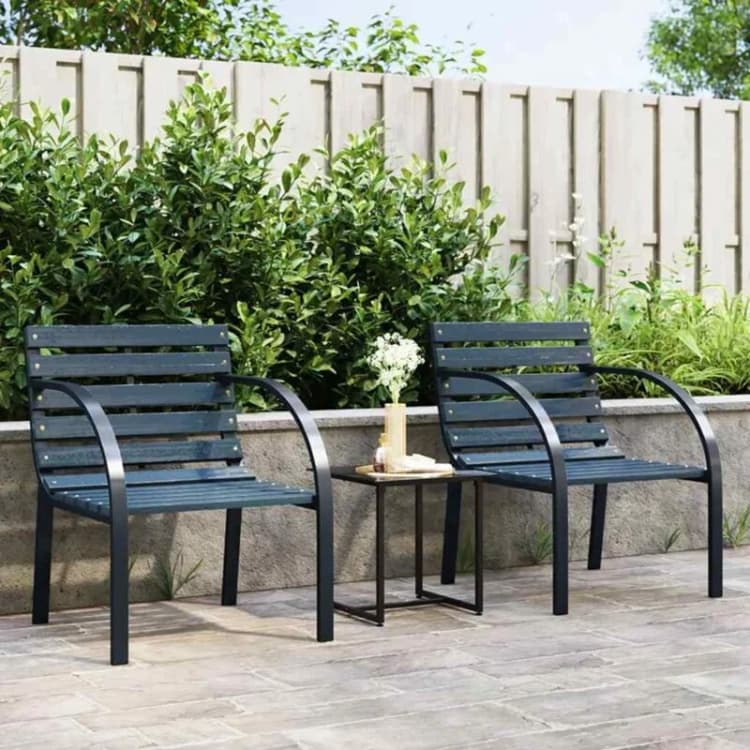 Image of vidaXL 2x Garden Chairs Grey Wood Outdoor Patio Seating Furniture Armchair