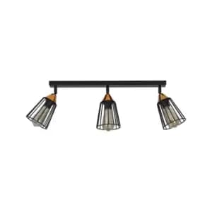 Image of Vesta Black Ceiling Spotlight Bar Wire Dome Shades 3x E27