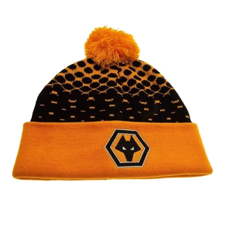 Image of Wolverhampton Wanderers FC Mens Bobble Knitted Cuffed Beanie in Yellow Yellow Male One Size