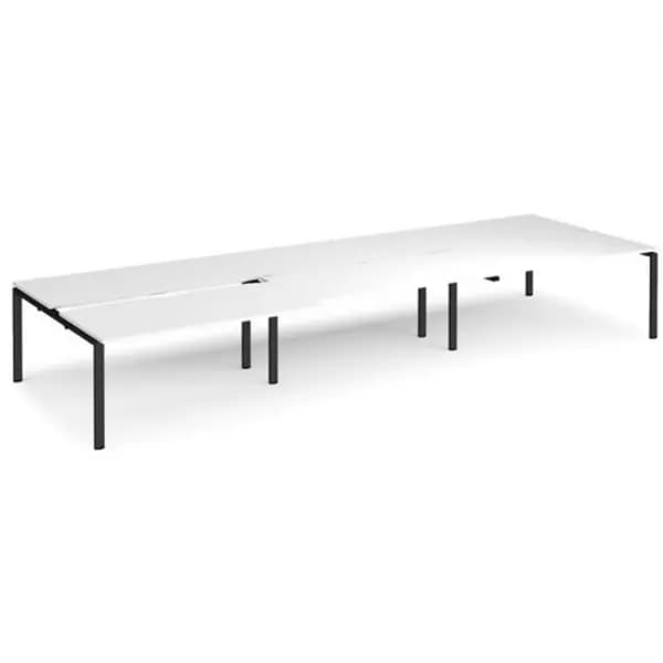 Image of Adapt Bench Desk 6 Person Rectangular Desks 4800mm With Sliding Tops White Tops With Black Frames 1600mm Depth Adapt White STE4816-K-WH