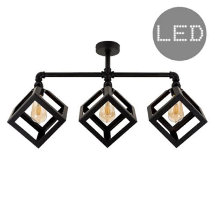 Image of ValueLights Eschor Black Ceiling Bar Cube Lights with Filament Bulbs Black