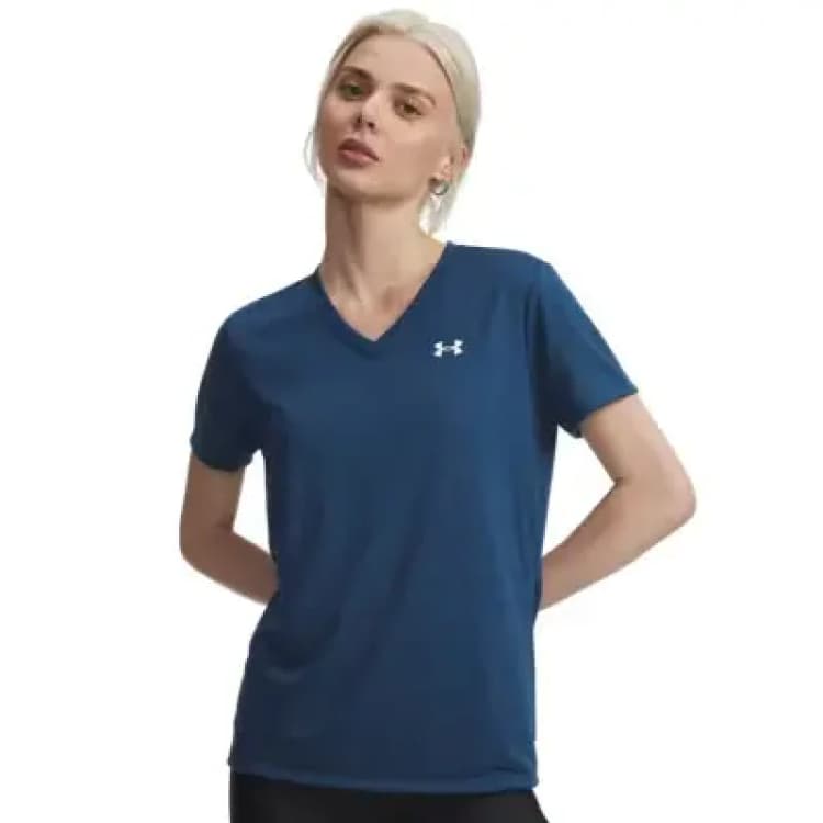 Image of Womens V-neck T-Shirt Under Armour Tech Bleu Female L