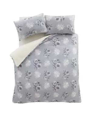 Image of Catherine Lansfield Cosy Painterly Floral Duvet Cover and Pillowcase Set Grey