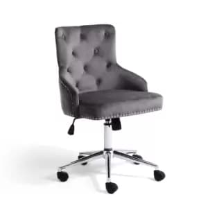 Image of Grey Velvet Luxury Tufted Office Chair with Stud Detail