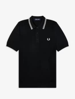 Image of Fred Perry Twin Tipped Knitted Polo Shirt - Black, Size 2XL, Men