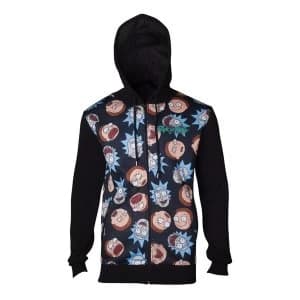 Image of Rick And Morty - Character Faces Pattern Sublimation Print Mens X-Large Hoodie - Black
