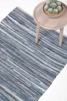 Image of Blue Denim Handwoven Striped Chindi Rug