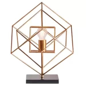 Image of Antique Hammered Gold Leaf Angular Framed Table Lamp Light Black Marble Base