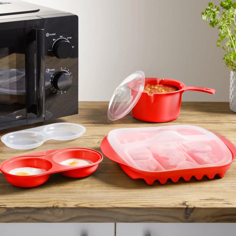 Image of Homelife 3 Piece Breakfast Microwave Set - Red Red One Size