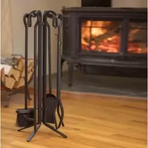 Image of Neo Black Fireplace Fireside 5 Piece Set Including Stand