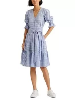 Image of Lauren by Ralph Lauren Drinthia Short Sleeve Day Dress - Blue Size 12, Women