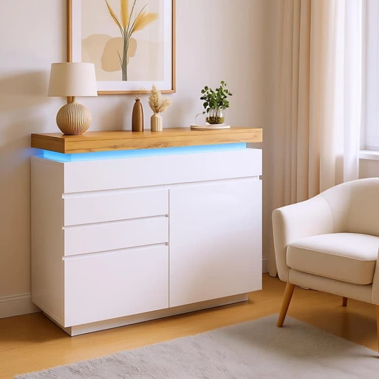 Image of Urban Meuble Modern White Sideboard with LED Light Accent White unisex One Size