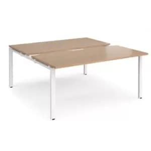 Image of Bench Desk 2 Person Rectangular Desks 1600mm With Sliding Tops Beech Tops With White Frames 1600mm Depth Adapt