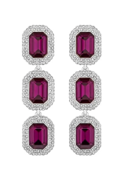 Image of Silver Amethyst Crystal Pave Halo Three Drop Earrings