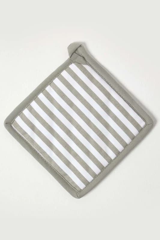 Image of Homescapes Grey Stripe Cotton Pot Holder Grey unisex