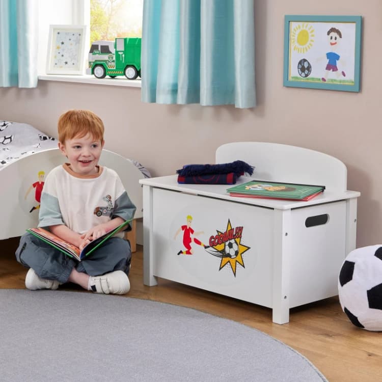 Image of Liberty House Toys Football Wooden Toy Box in White White Unisex