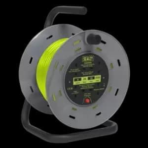 Image of Sealey Cable Reel with Thermal Trip 4 X 230V Sockets 25m - Green