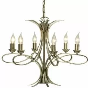 Image of Loops - Eaves Hanging Ceiling Pendant Chandelier 6 Lamp Brushed Brass Curved Arm Light