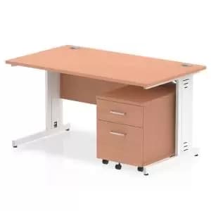 Image of Impulse 1400 x 800mm Straight Office Desk Beech Top White Cable