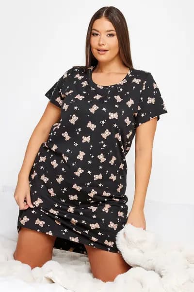 Image of Yours Printed Nightdress Black