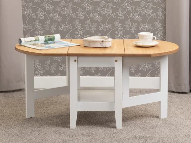 Image of Seconique Santos White and Pine Drop Leaf Coffee Table