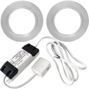 Image of 2x CHROME Round Flush Under Cabinet Kitchen Light & Driver Kit - Natural White LED