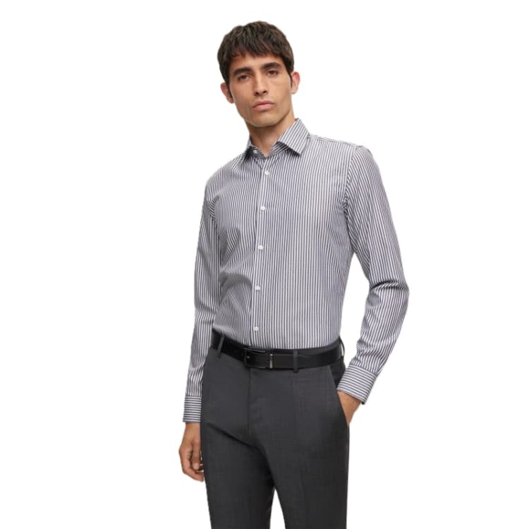 Image of Boss Mens H Hank Kent Long Sleeve Plain Shirt Open Blue male 14.5 inch