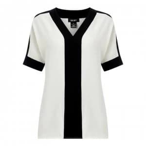 Image of DKNY V Neck Colour Block Top - Ivory/Black