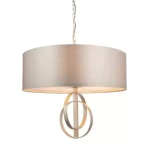 Image of Antique Silver Ceiling Pendant Light & Mink Satin Shade - 5 Bulb Hanging Fitting