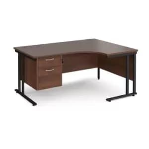 Image of Office Desk Right Hand Corner Desk 1600mm With Pedestal Walnut Top With Black Frame 1200mm Depth Maestro 25 MC16ERP2KW