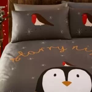 Image of Portfolio - Starry Nights Grey Double Duvet Cover Set Bedding Bed Set Christmas Winter Robin - Grey