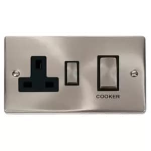 Image of Satin Chrome 2 Gang 45A Double Pole Switch With 13A Socket - VPSC504BK - 221023