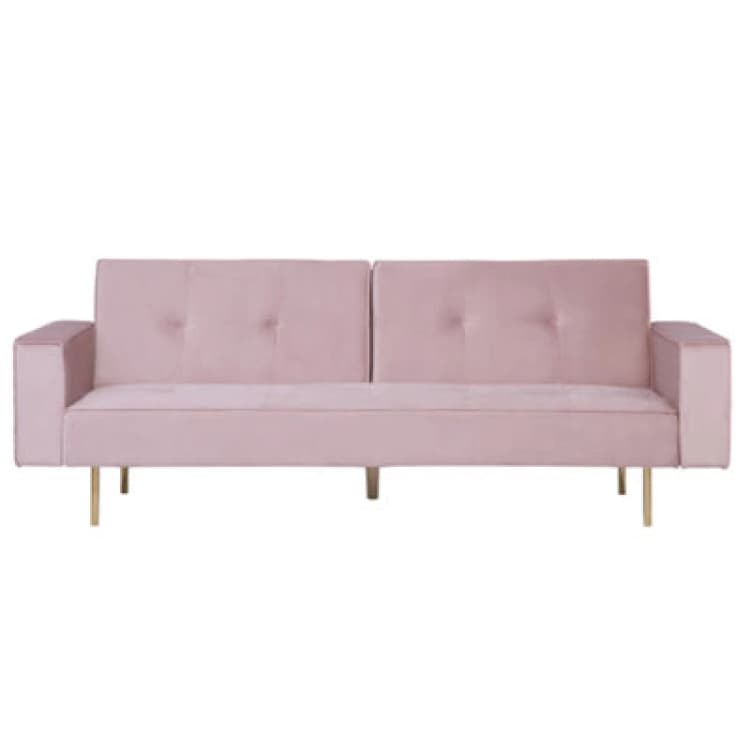 Image of Beliani Sofa Bed 3 Seater Visnes Velvet Pink
