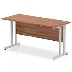 Image of Impulse 1400/600 Rectangle Silver Cantilever Leg Desk Walnut
