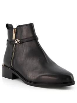 Image of Dune London Pap Leather Buckle Trim Ankle Boot - Black, Size 5, Women