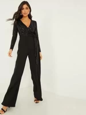 Image of Quiz Sequin Jumpsuit, Black, Size 8, Women