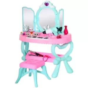 Image of Homcom 2 In 1 Kids Vanity Dressing Table Play Set 13 Key Piano Keyboard Aged 3-6