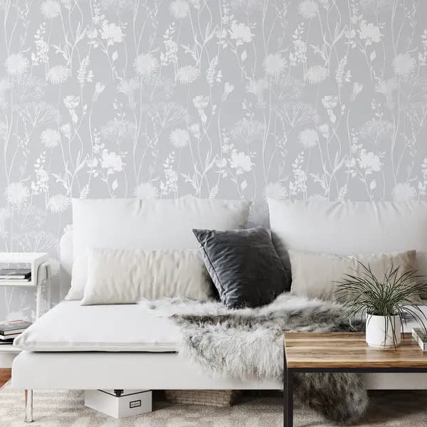 Image of Catherine Lansfield Meadowsweet Floral Wallpaper, Grey